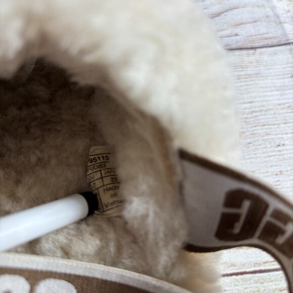 UGG Fluff Yeah Womens Size 6 Slide Sandals Slingback Slippers Cream Sheepskin - Picture 10 of 10